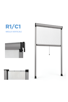 R1/C1 Moustiquaire verticale escamotable à ressort pour fenêtre